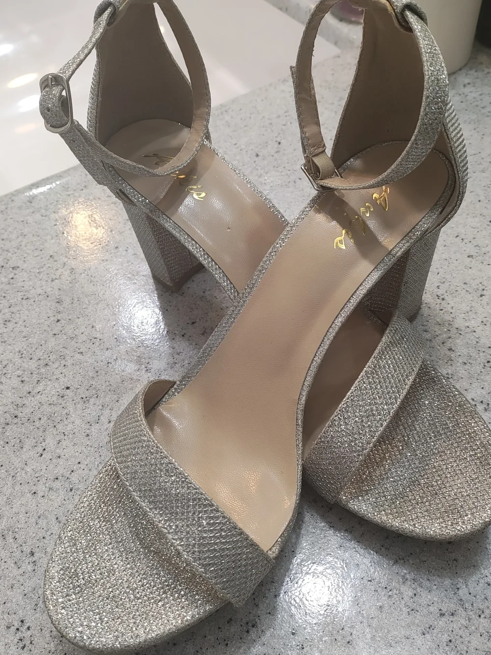 Ankis Women’s Metallic Gold Ankle-Strap Heeled Shoes